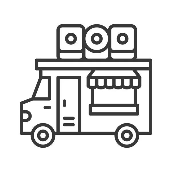 Sushi Truck Vektor Food Truck Liniendesign Editierbares Schlagsymbol — Stockvektor