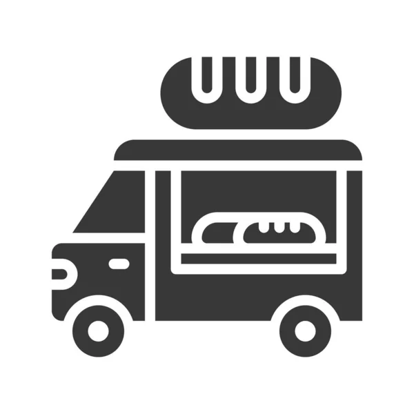 Brood Vrachtwagen Vector Food Truck Solide Ontwerp Pictogram — Stockvector