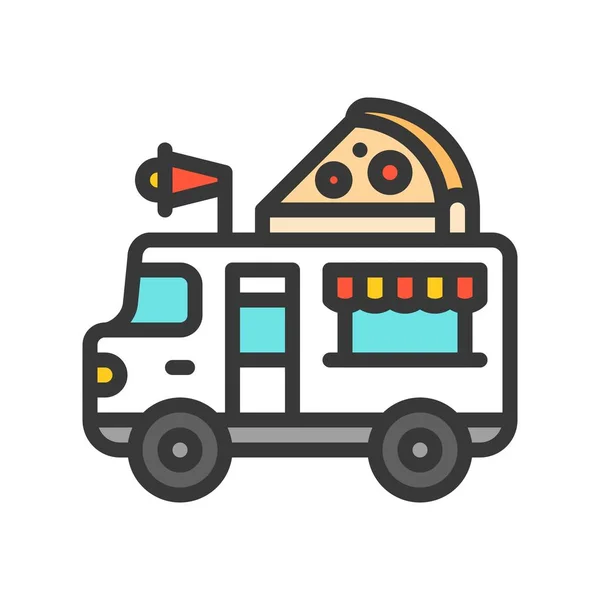 Pizza Camión Vector Alimentos Camión Lleno Diseño Editable Icono Del — Vector de stock