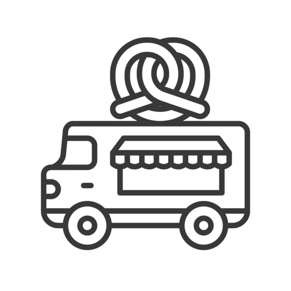 Pretzel Camion Vecteur Conception Ligne Camion Alimentaire Icône Course Modifiable — Image vectorielle