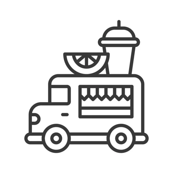 Saft Truck Vektor Food Truck Liniendesign Editierbar Schlaganfall Symbol — Stockvektor