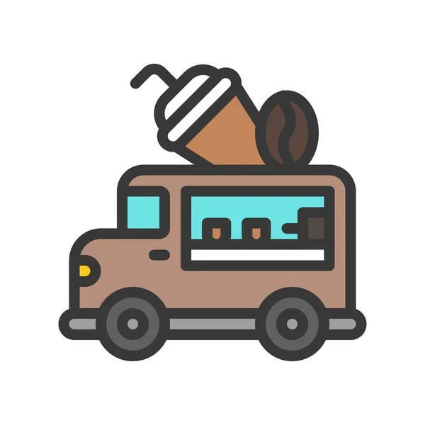 Καφέ Van Διάνυσμα Φορτηγό Φορτηγό Τροφίμων Γεμάτο Design Icon Στη — Διανυσματικό Αρχείο