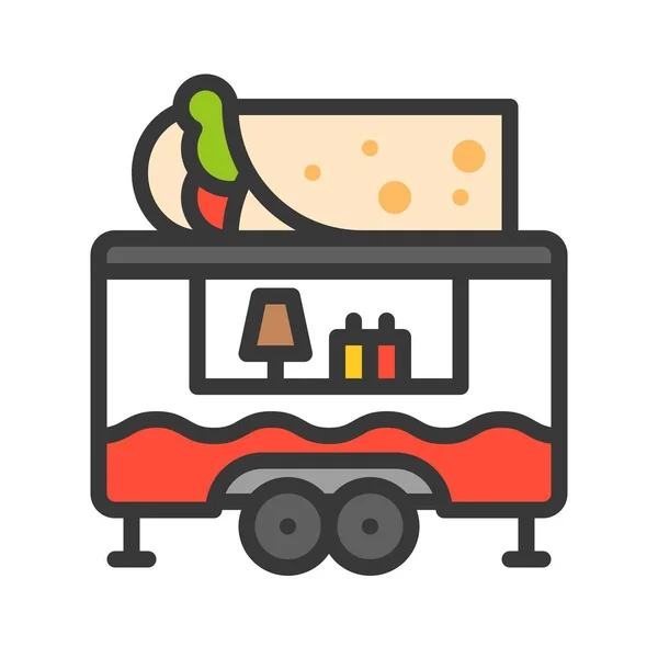 Burrito Truck Vector Food Truck Filled Design Editable Stroke Icon — Stock Vector