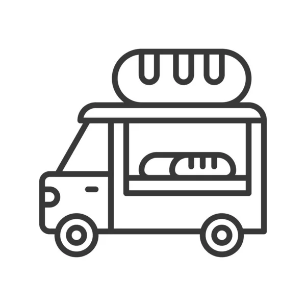 Bread Truck Vector Food Truck Line Design Editable Stroke Icon — Stock Vector