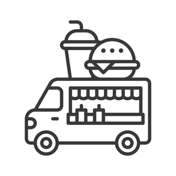 Fast Food Truck Vektor Food Truck Linje Design Redigerbara Linjeikonen — Stock vektor