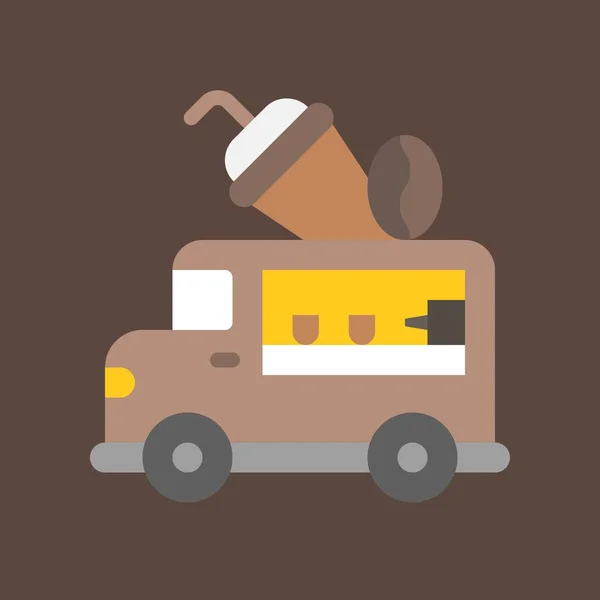 Vecteur Camion Camionnette Café Icône Design Plat Camion Alimentaire — Image vectorielle