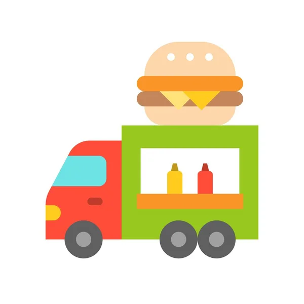 Hamburger Teherautó Vektor Élelmiszer Teherautó Lapos Kivitel Ikon — Stock Vector