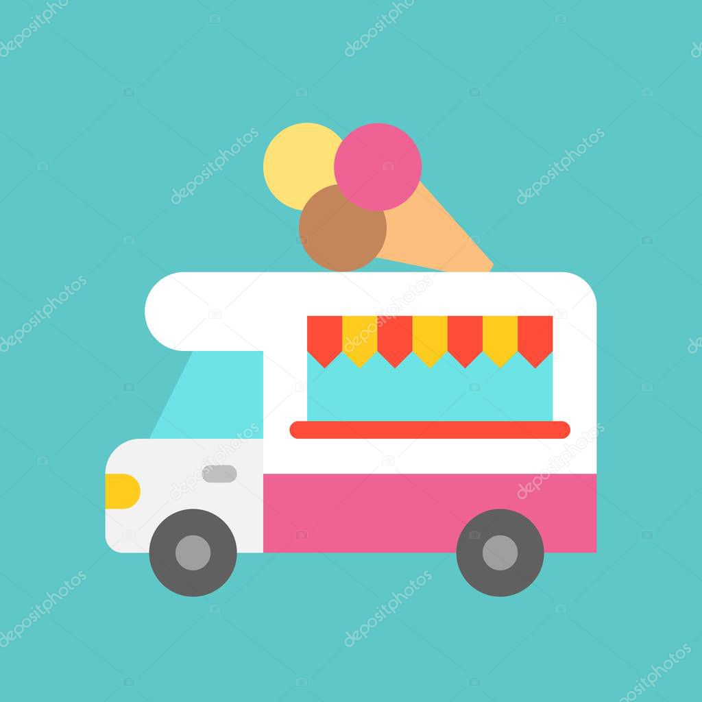 Ice cream truck vector, Food truck flat design icon