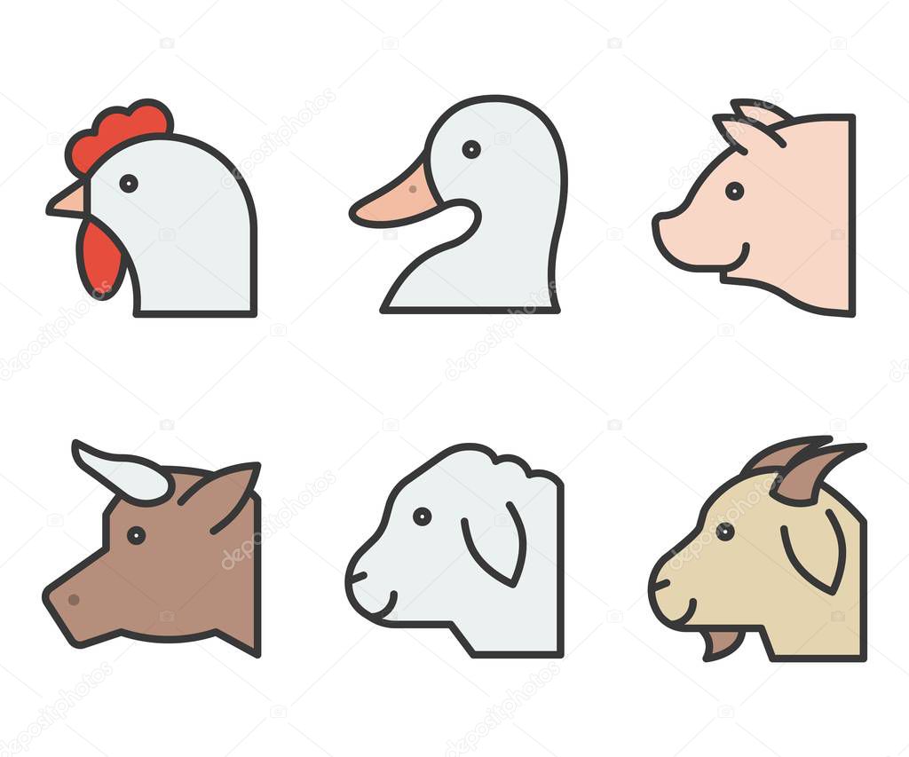 Farm animal vector illustration, filled design editable stroke icon