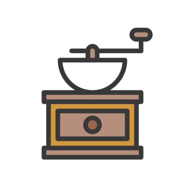 Kahve değirmeni vektör, kahve dolu tasarım düzenlenebilir kontur simgesini ilgili.