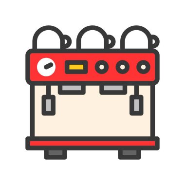 Espresso makinesi vektör, kahve dolu tasarım düzenlenebilir kontur simgesini ilgili.