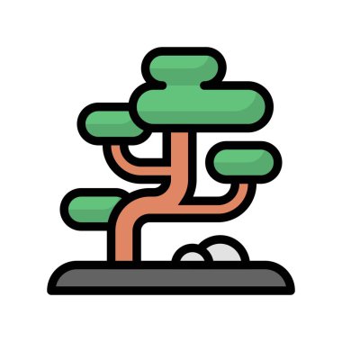 Bonsai vektör, Çin yeni yılı dolu tasarım simgesi düzenlenebilir kontur ile ilgili