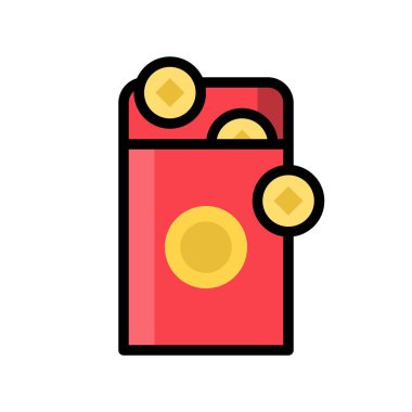 Kırmızı zarf vektör, Çin yeni yılı ilgili dolu tasarım simgesi düzenlenebilir kontur