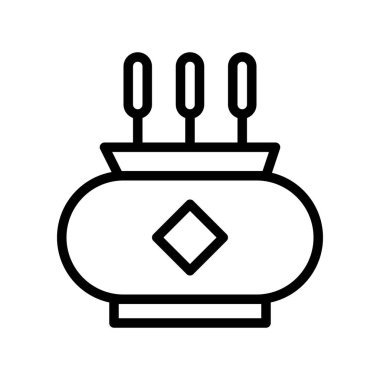 Tütsü pot vektör, Çin yeni yılı ilgili satırı tasarım simgesi düzenlenebilir kontur