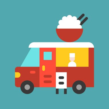 Şef düzenlenebilir anahat tasarımı ile Asya gıda kamyon simge vektör çizim