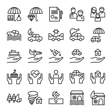 Beyaz arka plan üzerinde ayarla sigorta simgeler vektör çizim