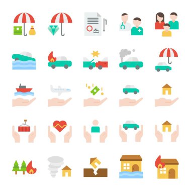 Beyaz arka plan üzerinde ayarla sigorta simgeler vektör çizim