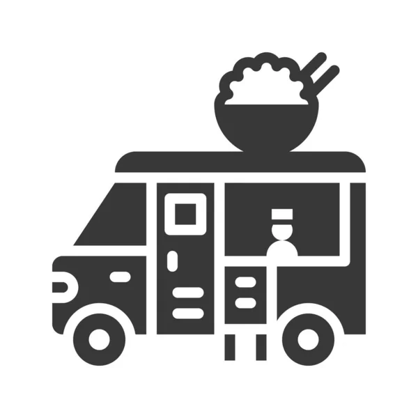Vector Ilustración Comida Asiática Camión Icono Con Chef Editable Esquema — Vector de stock