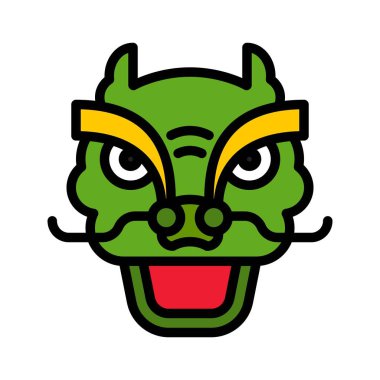 Dragon dance baş vektör, Çin ay yeni yıl anahat stil ikonu dolu. 