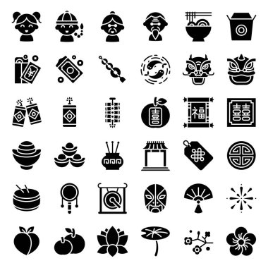 Fu ve Xi, anlam şans ve çifte mutluluk Çin alfabesi ile Çin ay yeni yıl simgesi. Dolgulu Stil