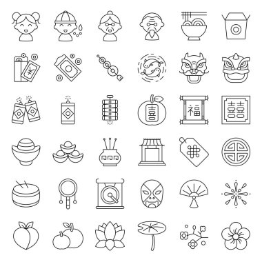 Fu ve Xi, anlam şans ve çifte mutluluk Çin alfabesi ile Çin ay yeni yıl simgesi. Anahat tasarım düzenlenebilir kontur