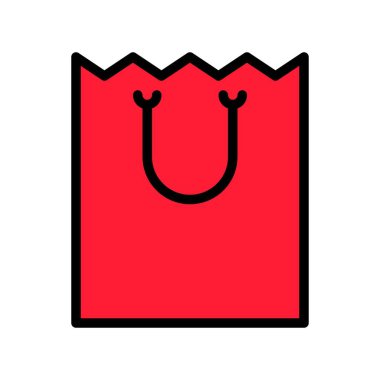 Kağıt çanta vektör çizim, dolgulu tasarım düzenlenebilir anahat simgesi