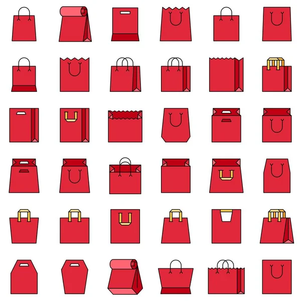 Paper Bag Icon Set Filled Design Editable Outline — Stock Vector