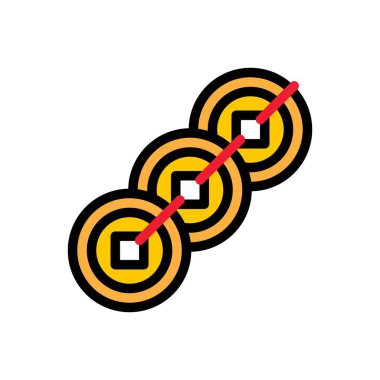 Çin altın sikke vektörü, Çin yeni yılı doldurulmuş ikon, düzenlenebilir ana hatlar