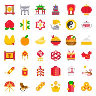 Çin ay yeni yıl vektör simge seti, düz stil