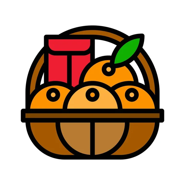 Orange Basket Vector Chinese Lunar New Year Filled Icon Editable — Stock Vector