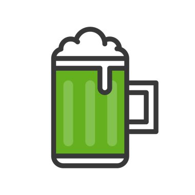 Bira kupa vektör, bayram Saint Patrick stili simgesini düzenlenebilir anahat dolu.