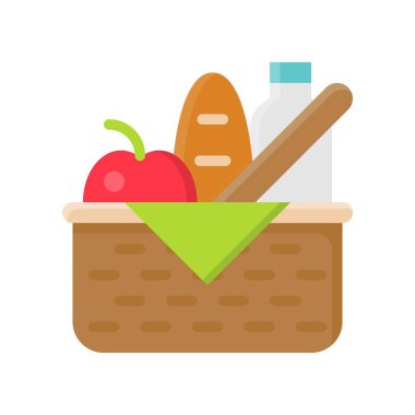 Yemek Sepeti vektör çizim, göl kenarında bahar sezonu düz simgesi