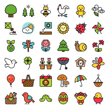 Bahar sezonu vektör illusration ayarla, Stil simge düzenlenebilir kontur dolu