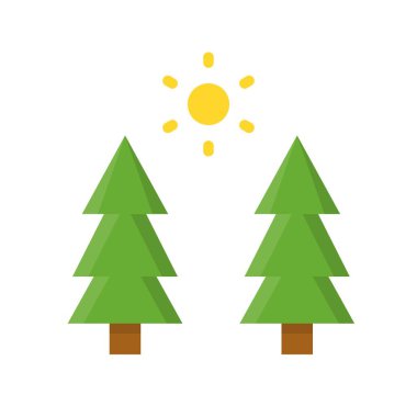 Güneş vektör çizim, göl kenarında bahar sezonu düz simgesi ile çam