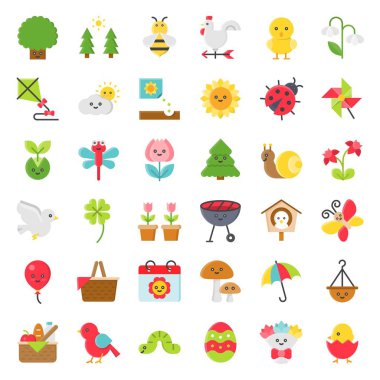 Bahar mevsimi illusration set vektör, stil ikonu düz