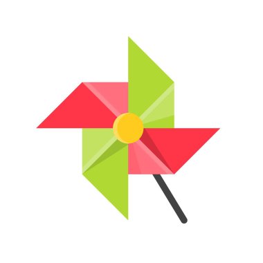 Oyuncak vektör çizim, göl kenarında bahar sezonu düz simgesi yel değirmeni