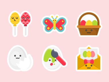 Paskalya ve bahar düz etiket Icon set vektör çizim
