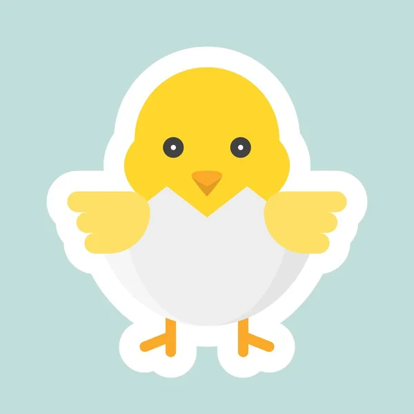 Funny Chick Broken Eggshell Light Green Background — Stock Vector