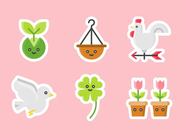 Conjunto Iconos Pegatina Plana Pascua Primavera Ilustración Vectorial — Vector de stock