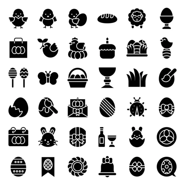 Conjunto Iconos Pascua Aislados Blanco — Vector de stock