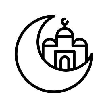 Ay vektör illüstrasyonlu cami, Ramazan ile ilgili çizgi stil simgesi