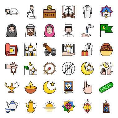 Ramazan ilgili vektör simgesi seti, dolu tasarım düzenlenebilir anahat