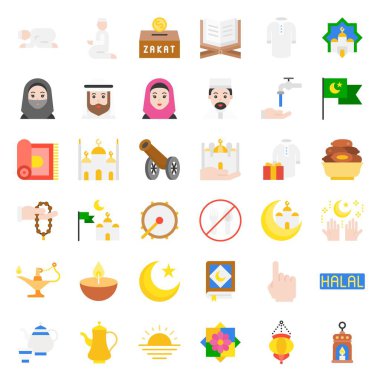 Ramazan ile ilgili vektör simgesi seti, düz tasarım