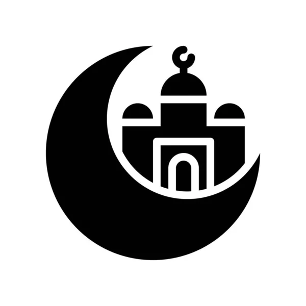 Masjid Dengan Gambar Vektor Bulan Ramadan Terkait Ikon Gaya Padat - Stok Vektor