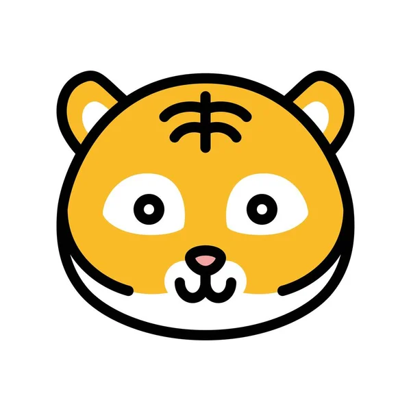 Carino Vettore Emoticon Tiger Disegno Riempito Colpo Modificabile — Vettoriale Stock