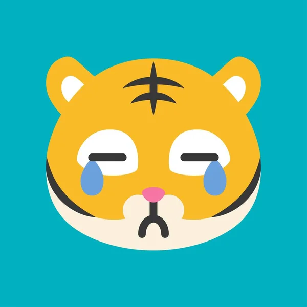 Weinen Niedlichen Tiger Emoticon Flache Design Vektor Illustration — Stockvektor
