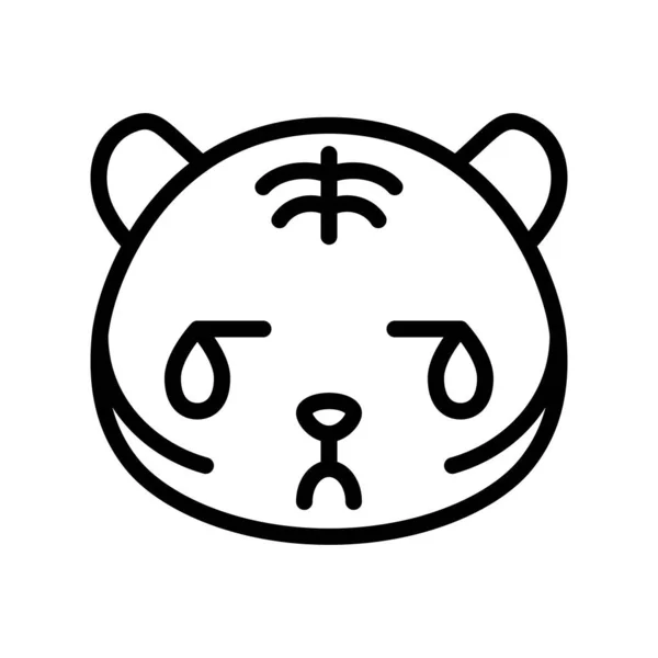 泣く虎の絵文字 ラインデザインベクトルイラスト — ストックベクタ