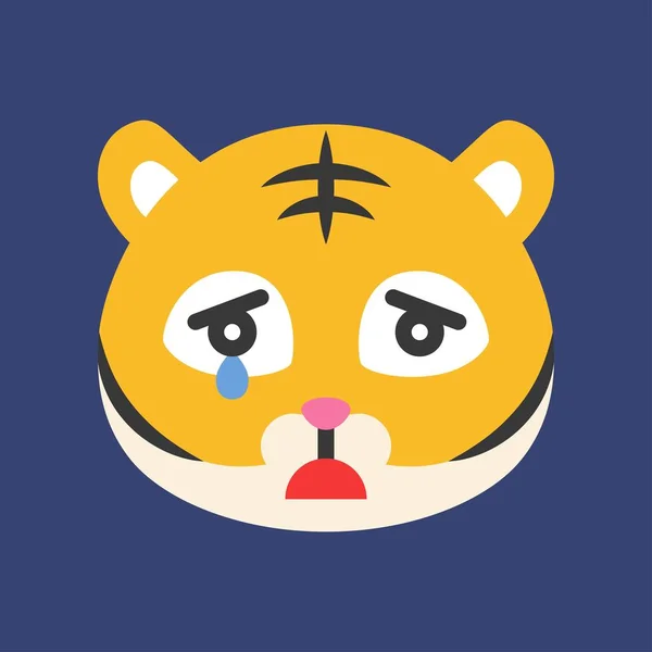 Weinen Tiger Emoticon Flache Design Vektor Illustration — Stockvektor