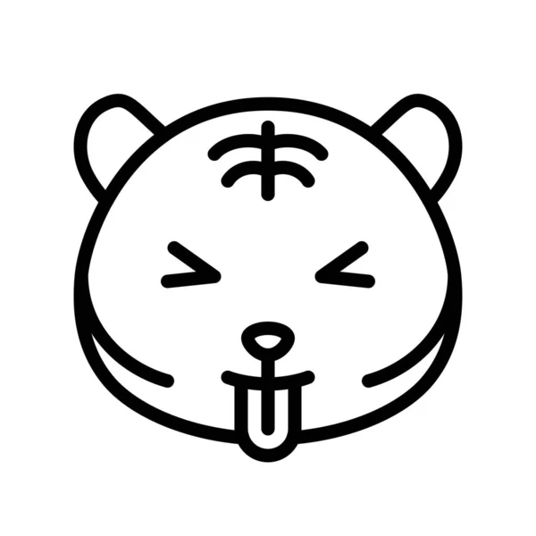 Niedlichen Tiger Emoticon Linie Design Vektor Illustration — Stockvektor