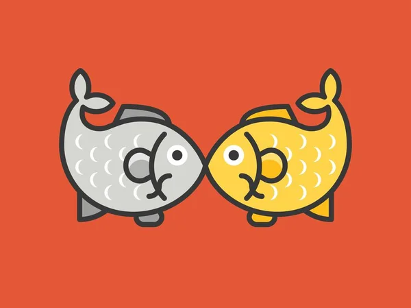鱼夫妇亲吻红色背景 — 图库矢量图片